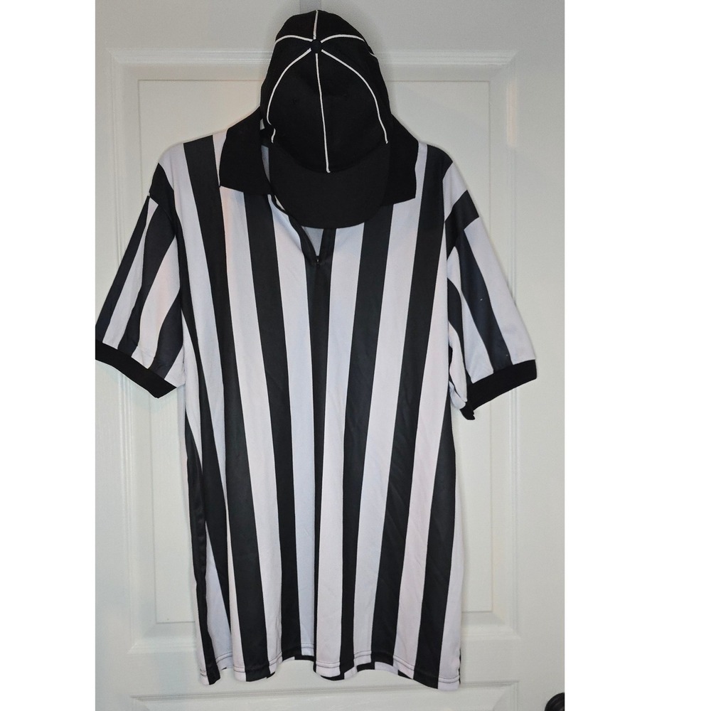 Crown Sporting Goods Mens Referee Costume Set Shirt Hat Flag XL Black White